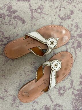 Jack Rogers White Leather Whipstitch Hugo Sandals